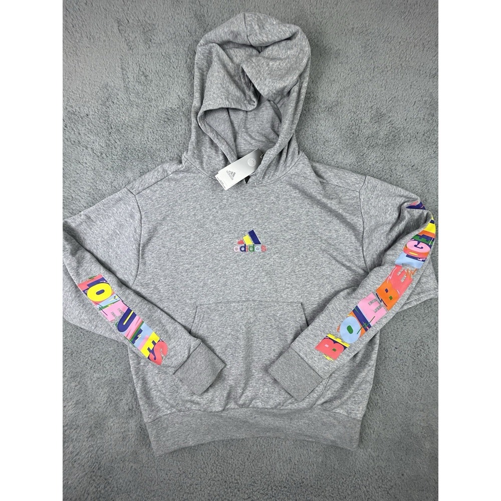 adidas Pride Grey Hoodie Pullover Multi Color Logo Mens Size Large NWT